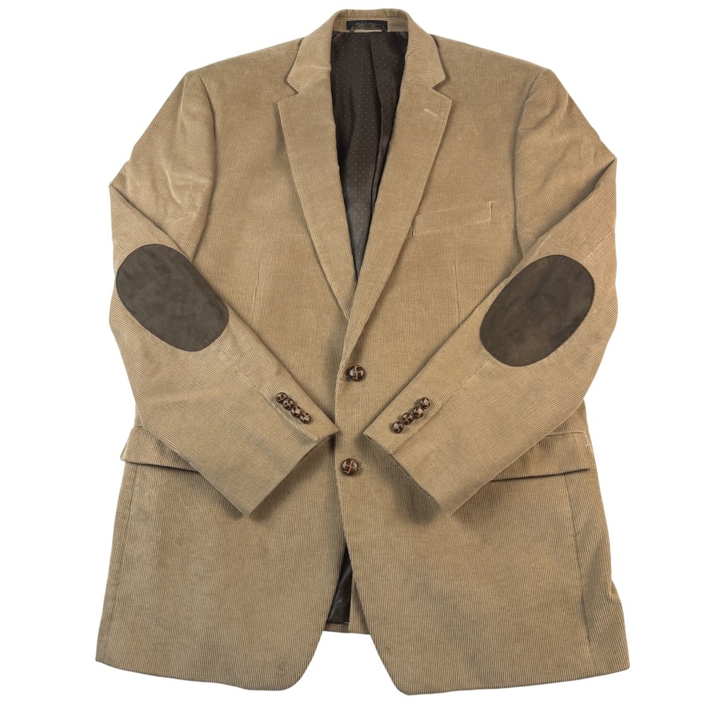 Chaps Mens Corduroy Blazer Tan 46L Elbow Patches Cotton Sport Coat Jacket